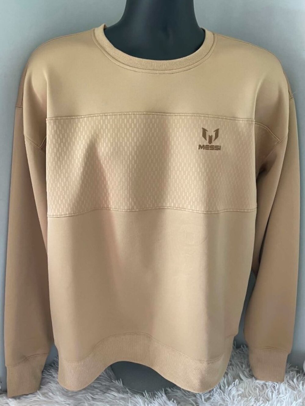 NWT MESSI COLLECTION Mens Crew Neck Long Sleeve Sweatshirt in Cornstalk Beige
